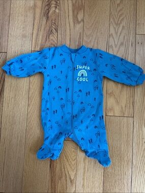 George | “Super Cool” Blue Cotton Zippered Baby Sleeper/Footie - Size 0M/Preemie